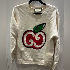 Gucci Ivory Sweatshirt with Red and Green Apple Motif